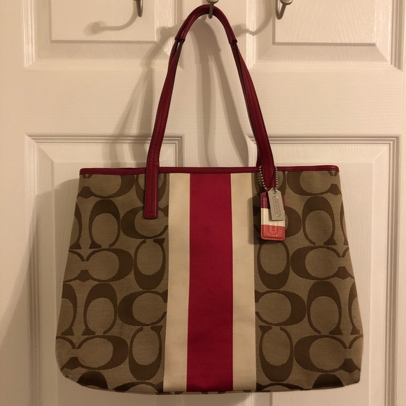 Coach Handbags - Authentic Rare Fuchsia & Tan Coach Signature Tote